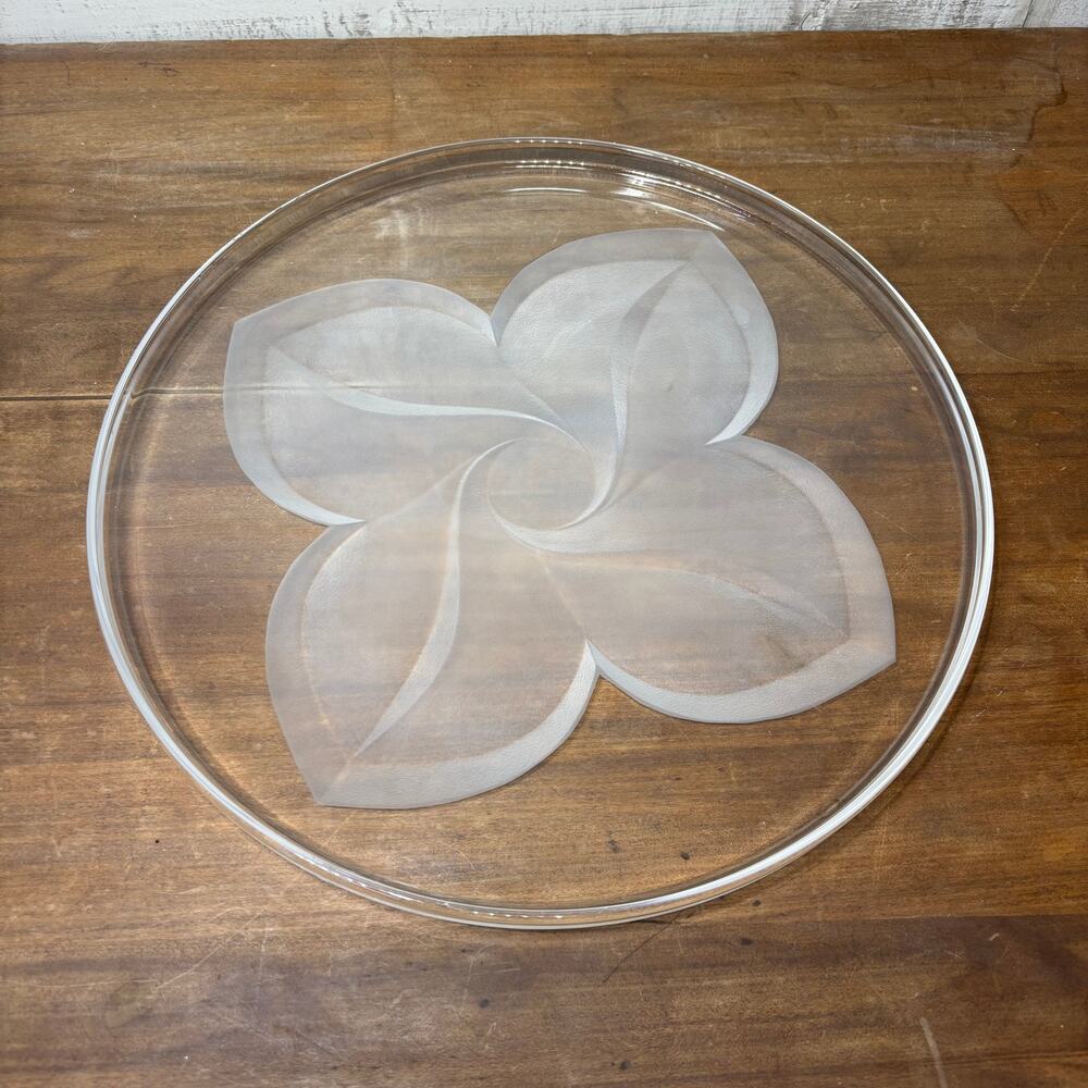 Frosted Floral Circular Glass Platter